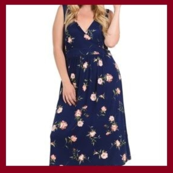 Bellino Clothing Dresses & Skirts - Floral V-Neck Midi Dress (1x)